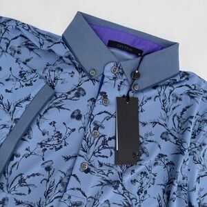 Greyson Water Thistle Polo‎ Shirt Mens Medium Blue Floral Print Golf